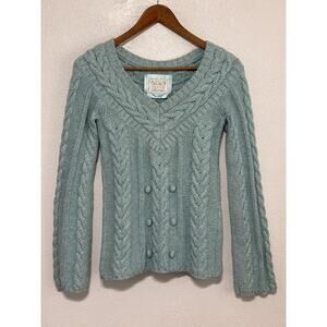 Old Navy Fisherman Cable Knit Bobble Wool Blend Sweater S Pastel Teal Soft Girl